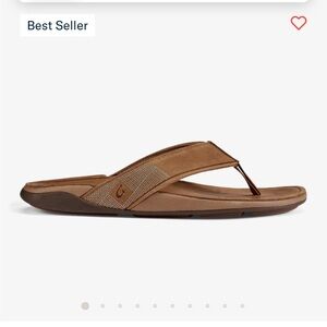 Olukai Tan Leather Flip Flops